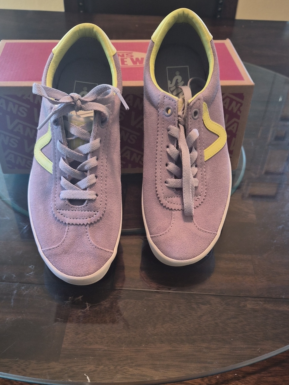 Vans Women’s Lavender Suede Low-Top Sneakers with Yellow Accent